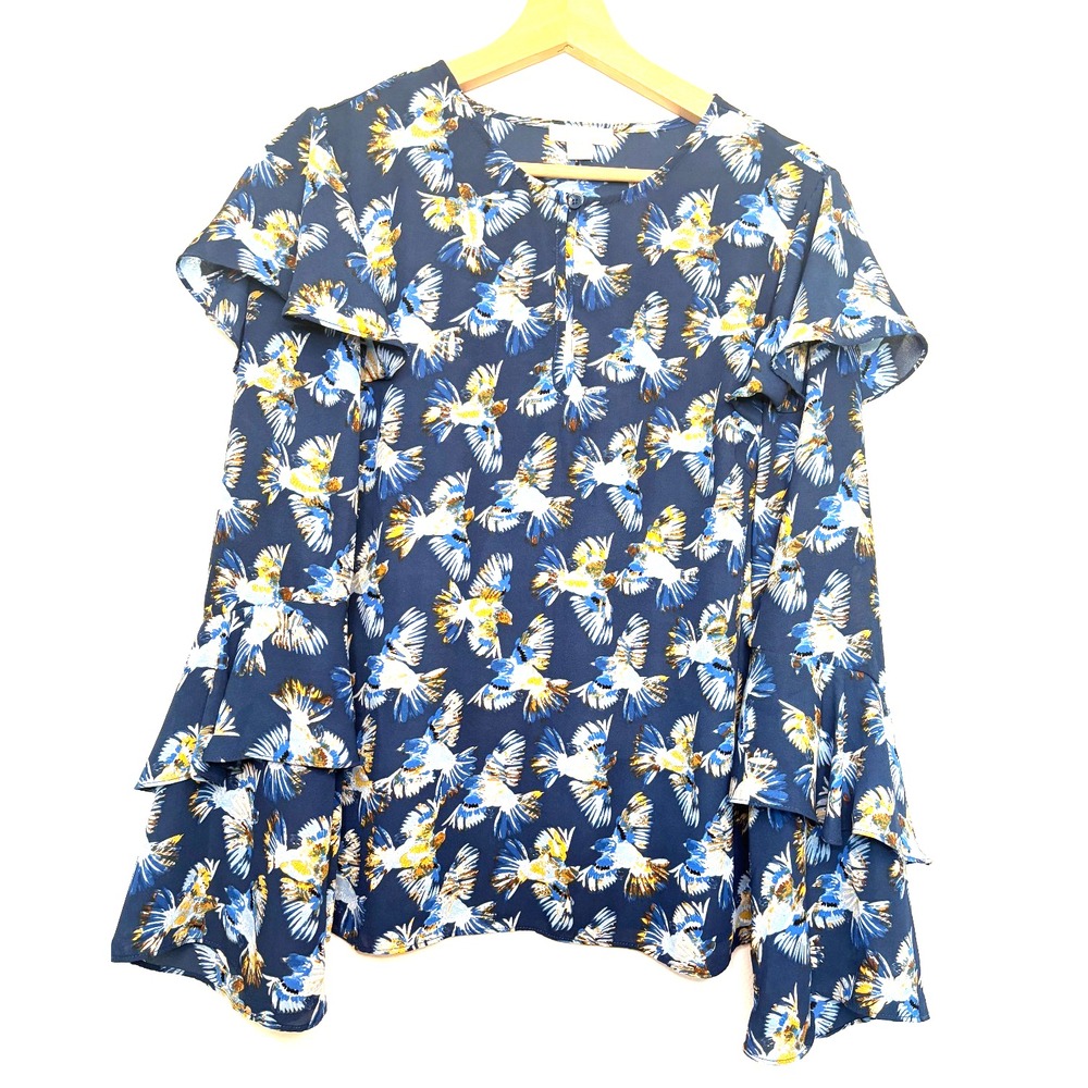Finn‎ & Grace Bluebird Blouse Tiered Ruffle Long Sleeves Size L